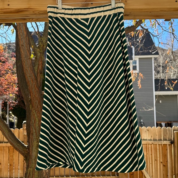 Anthropologie Harlyn Zali Chevron Striped Cotton Midi Skirt Medium Green Cream - Picture 4 of 16